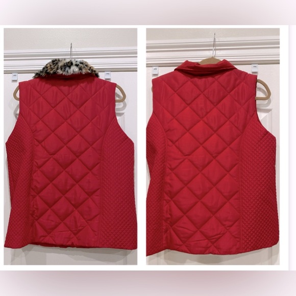 NWOT Casual Identity ladies red quilted vest removable animal print collar Large - Picture 2 of 8